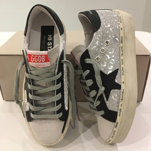 Golden Goose Hi Star Silver Leopard/Black Star NIB - Picture 2 of 10
